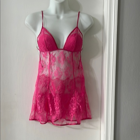 Victoria's Secret Other - Victoria's Secret Pink Lace Chemise with Plunging V-Neck